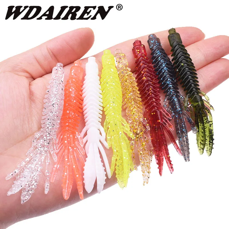 

10Pcs Floating Wobblers Shrimp Soft Bait 7cm 2g Fishy Smell With Salt Silicone Worm Fishing Lure Jig Swivel Twintail Swim Lures