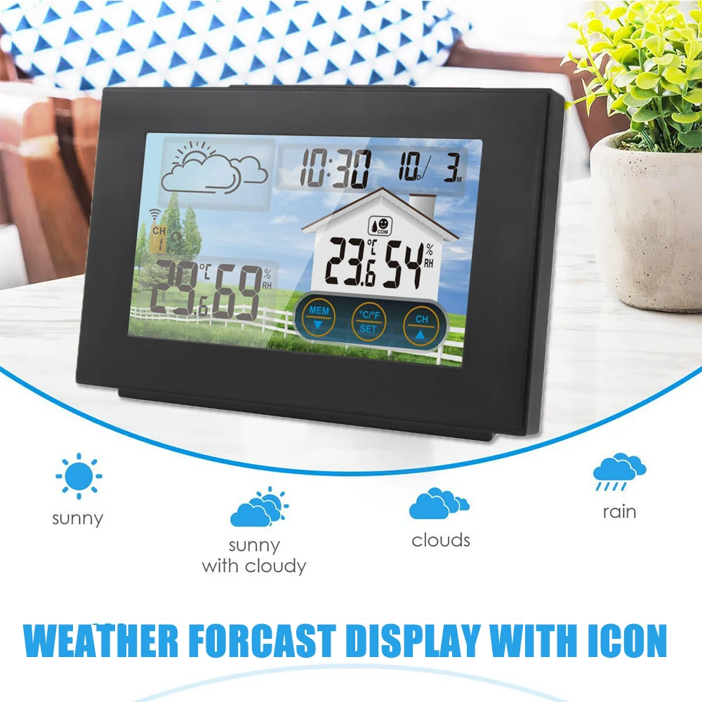 KKMOON Outdoor Touch Screen Wireless Weather Station Forecaster Indoor USB Charging Thermometer Hygrometer with Sensor