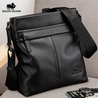 BISON DENIM Brand Men Shoulder Bag Genuine Leather 10.5\