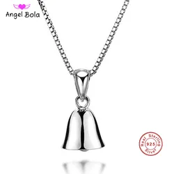 Luxury 925 Sterling Silver Bell Pendant Chain Necklace Women Jewelry Gift