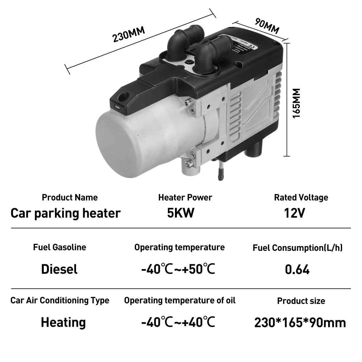 Hcalory 12V 5KW benzynowa nagrzewnica powietrza wodno-kanalizacja z bezprzewodowym pilotem monitor LCD benzyna napędowa uniwersalna do silnika