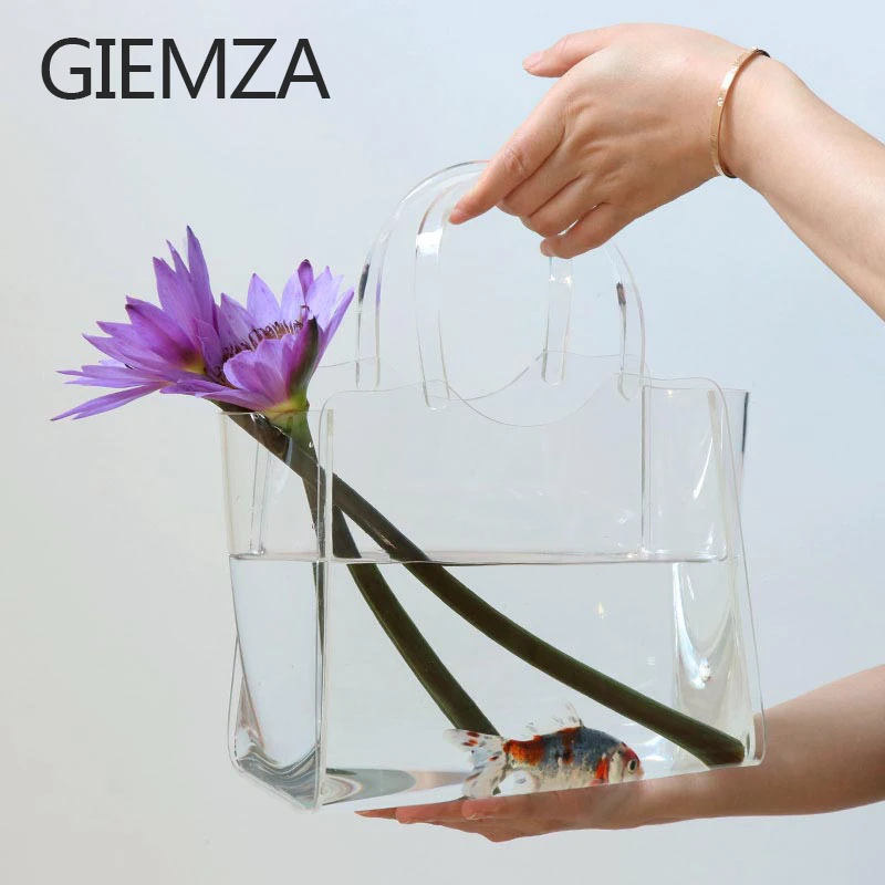 GIEMZA Nordic Transparent Acrylic Fashion Women's Bag Vase Shopping Basket Decoration Light Luxury Living Room Fish Tank Flower