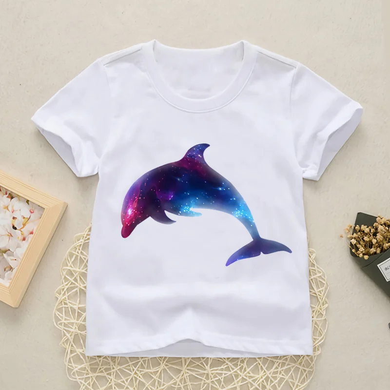 Cute Cartoon Whale Pattern T-Shirts Kids Short Sleeve Tops Animal Print Boys Girls Funny Casual Summer Tops,YKP008