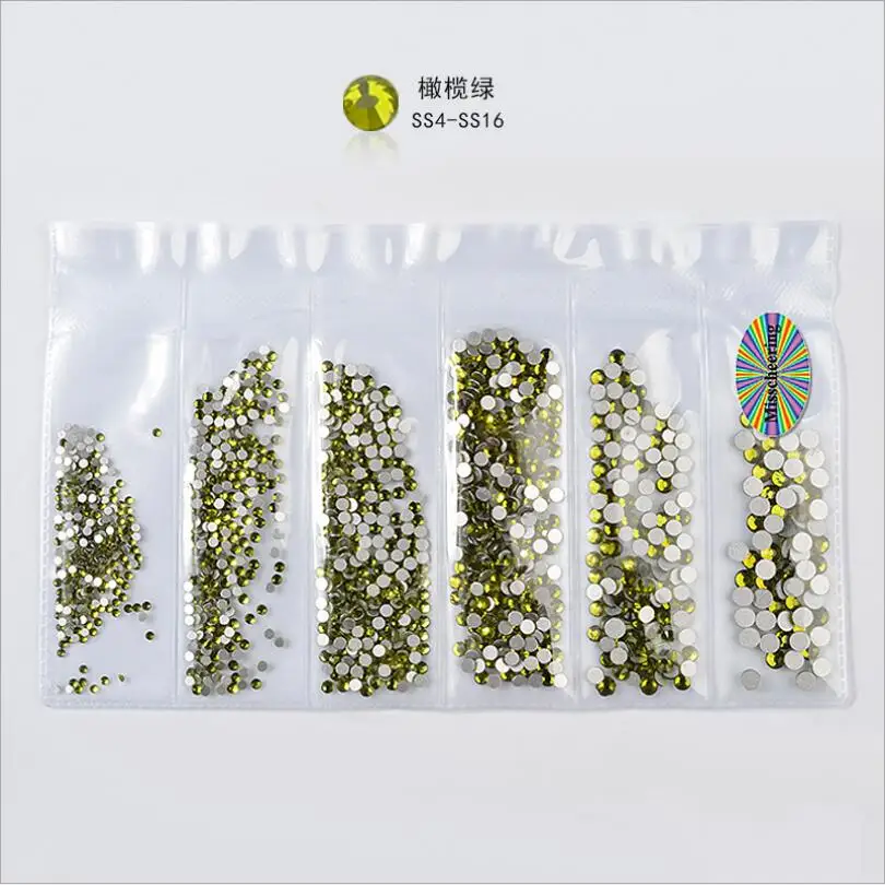 6 Grids/set  Multi-size Multi-color Flat Back Gems Round Crystal Rhinestones Nail Face Art Rhistone Shape Nail Art T1654