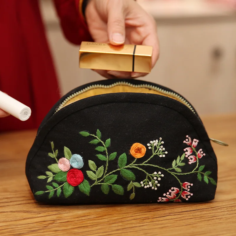 DIY Embroidery Kit of Pencil Case Cosmetic Bag Flower Pattern Printed Cross stitch kits Sewing Art Needlework Handicraft Gift