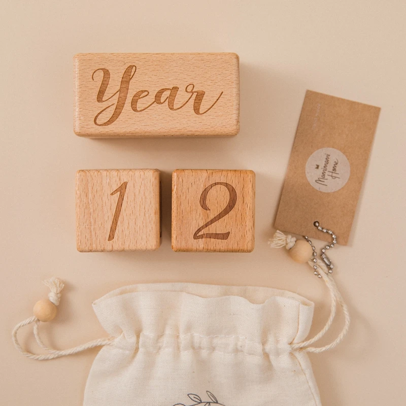 1Set Baby Monthly Record Growth Milestone Block Wooden Baby Photography Props Photo Milestone Infant Birth Gift Souvenir