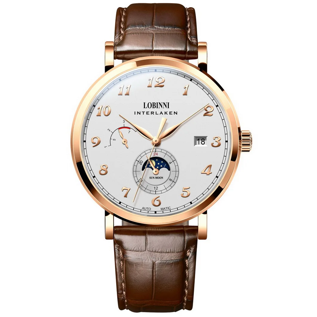 LOBINNI Men Automatic Watch Luxury Male Watches Dress Mechanical Wristwatch Business Sapphire Crystal Week Date 24 Hours