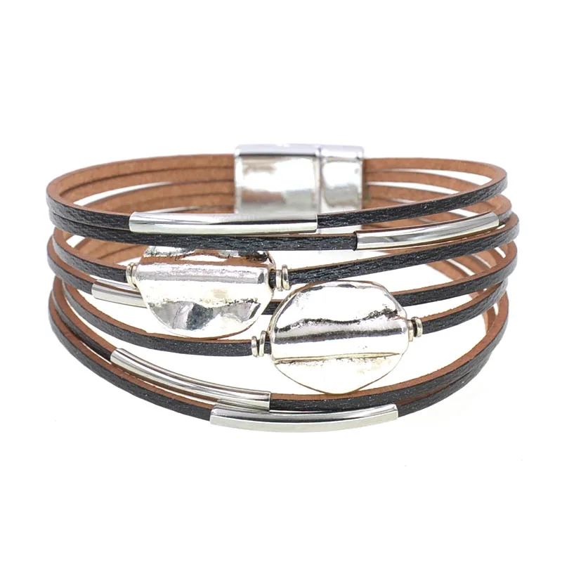 WELLMORE charm Leather Bracelets For Women & Men Multiple Layers wrap Bracelet Couple gifts fashion Jewelry wholesale