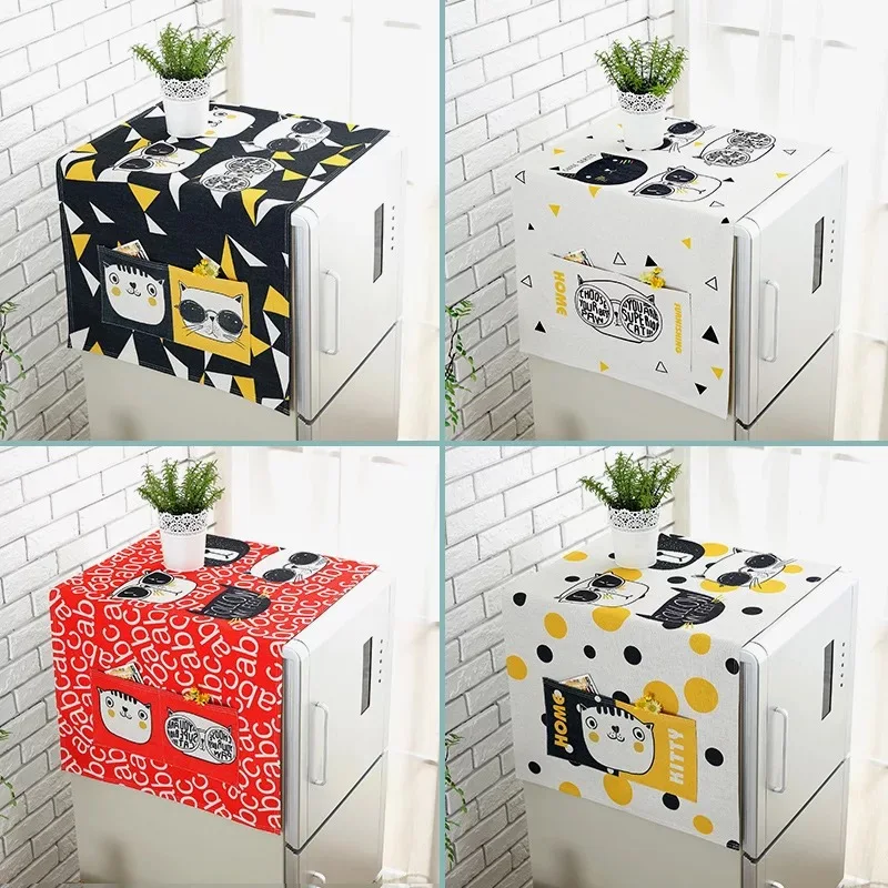 Washing machine cover cotton linen towel drum cloth single door refrigerator towel fabric bedside table dust cover with storage