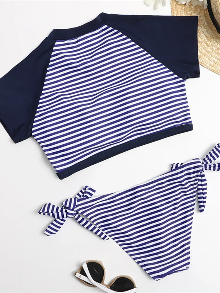 Vamos Todos Summer Printing T Shirt String Shorts Bathing Suit Women Sexy Striped Swimsuit 2 Pieces Bikini Sets Beach Surfing