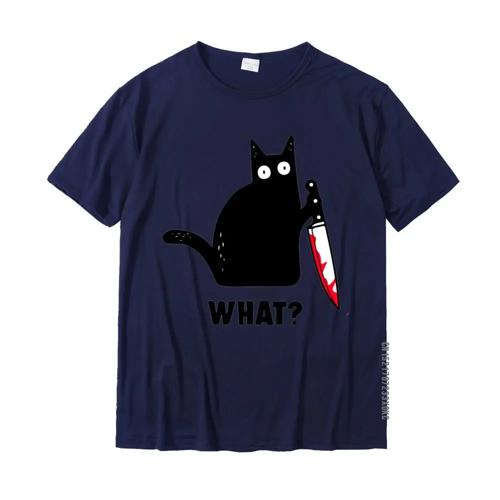 Cat What Funny Black Cat Shirt Murderous Cat With Knife T-Shirt Wholesale Geek Tees Cotton Tshirts For Men Street