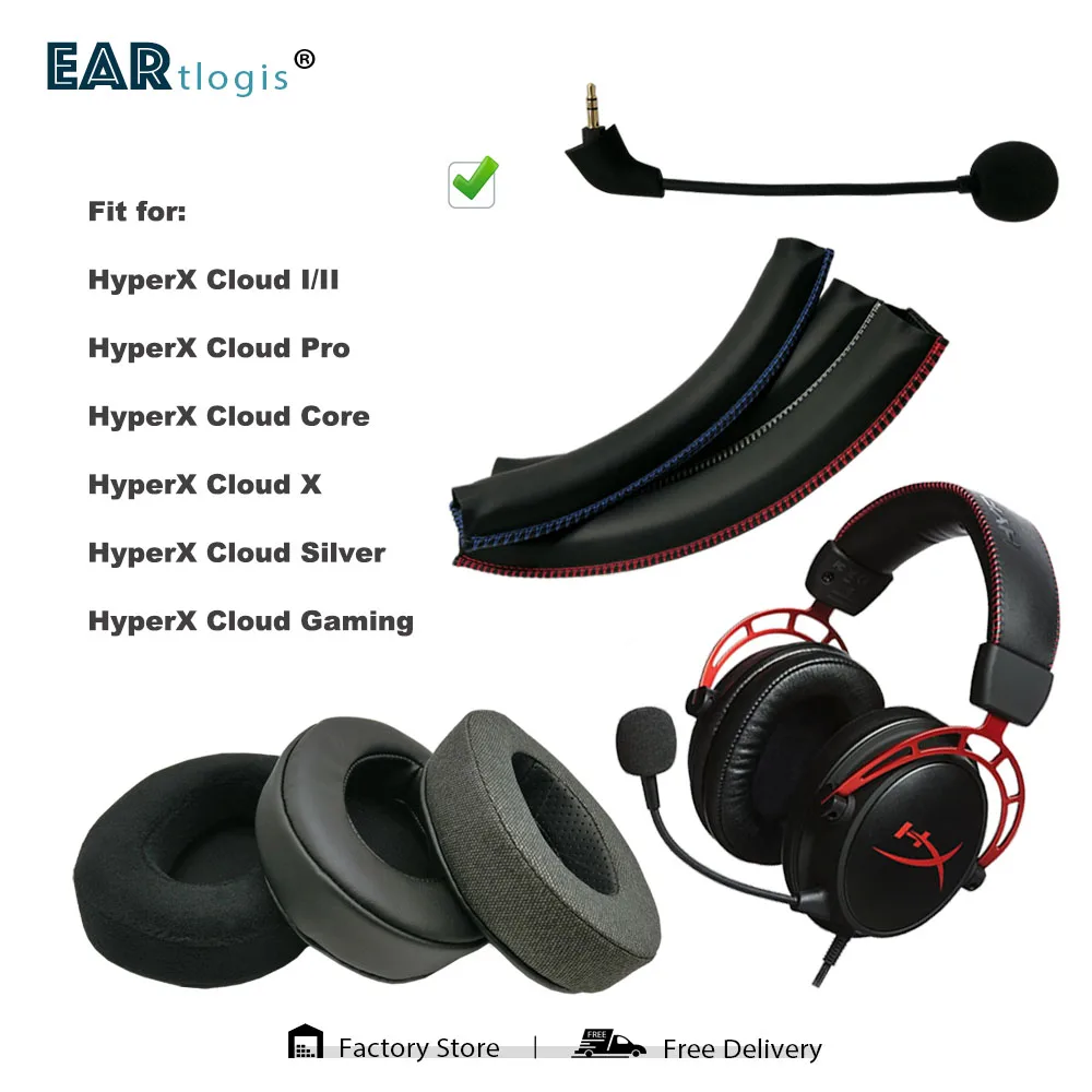 Replacement Parts for HyperX Cloud I/ II, Cloud Core,Cloud Silver,Cloud Alpha,Cloud Pro,Cloud X,Cloud Gaming Headset EarPads Mic