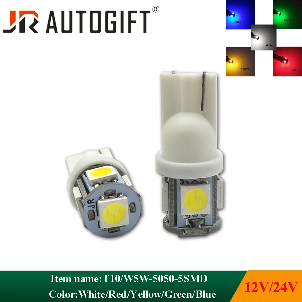 

1000PCS Factory price 12V 24V T10 5Smd 5050 W5W 168 194 Led Car Light Bulb White Blue Green Yellow Red Bulbs led Clearance Light