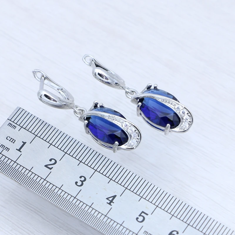 925 Sterling Silver New Woman Fashion Jewelry High Quality Blue Sapphire Crystal Zircon Hot Selling Earrings