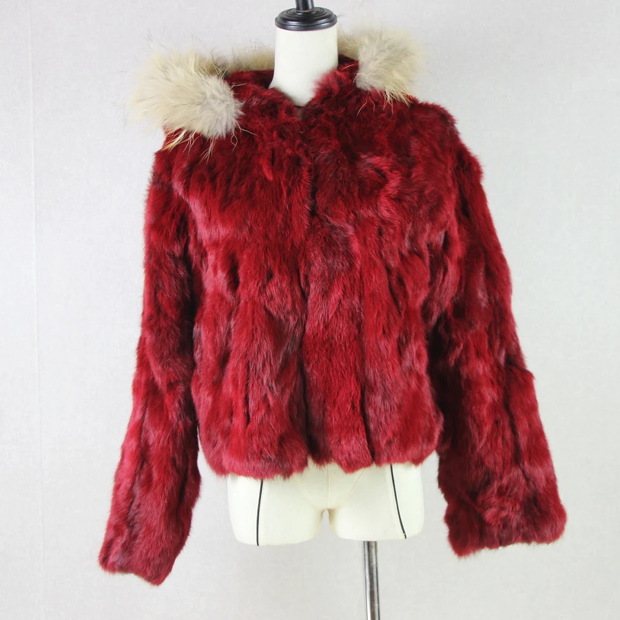 NEW Real Rabbit Fur Coat With Big Raccoon Fur Collar Women Full Pieces Of Natural Rabbit Fur Coats Thick Warm Overcoat Outerwear