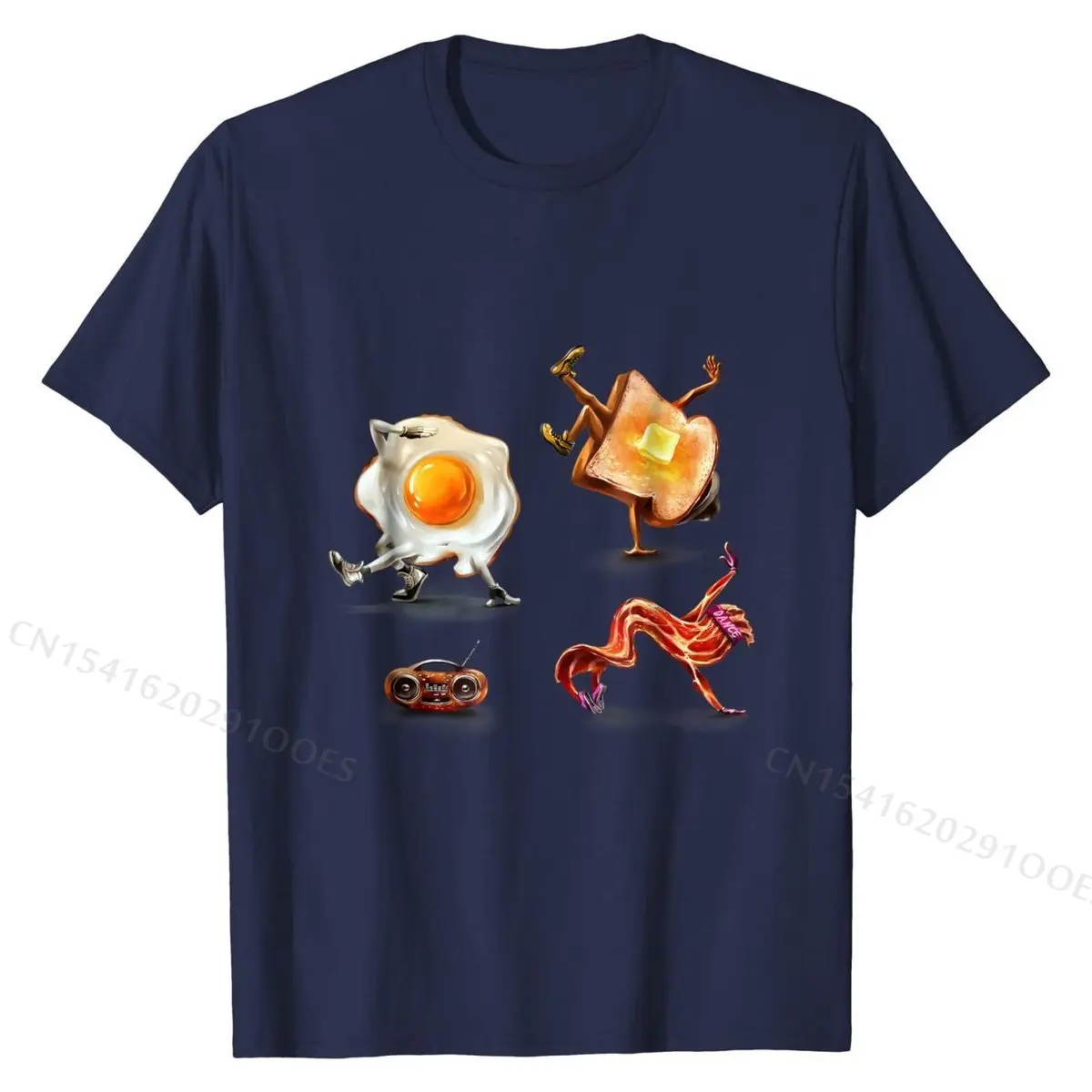 

T-Shirt, Breakdance Crew, Egg, Toast Bread, Sausage, Bacon Faddish Custom Top T-shirts Cotton Men T Shirt Printed On