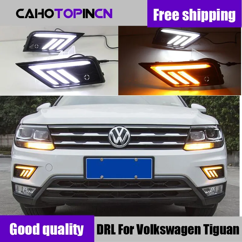 

2PCS For Volkswagen Tiguan 2017 2018 Turn Yellow Signal style Relay Waterproof 12V LED Car DRL Daytime Running Light fog lamp