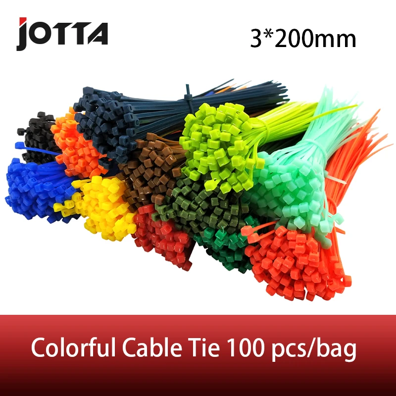 3*200mm Self-locking Nylon Cable Ties 8 inch 100pcs 12 color Plastic Zip Tie binding wrap straps