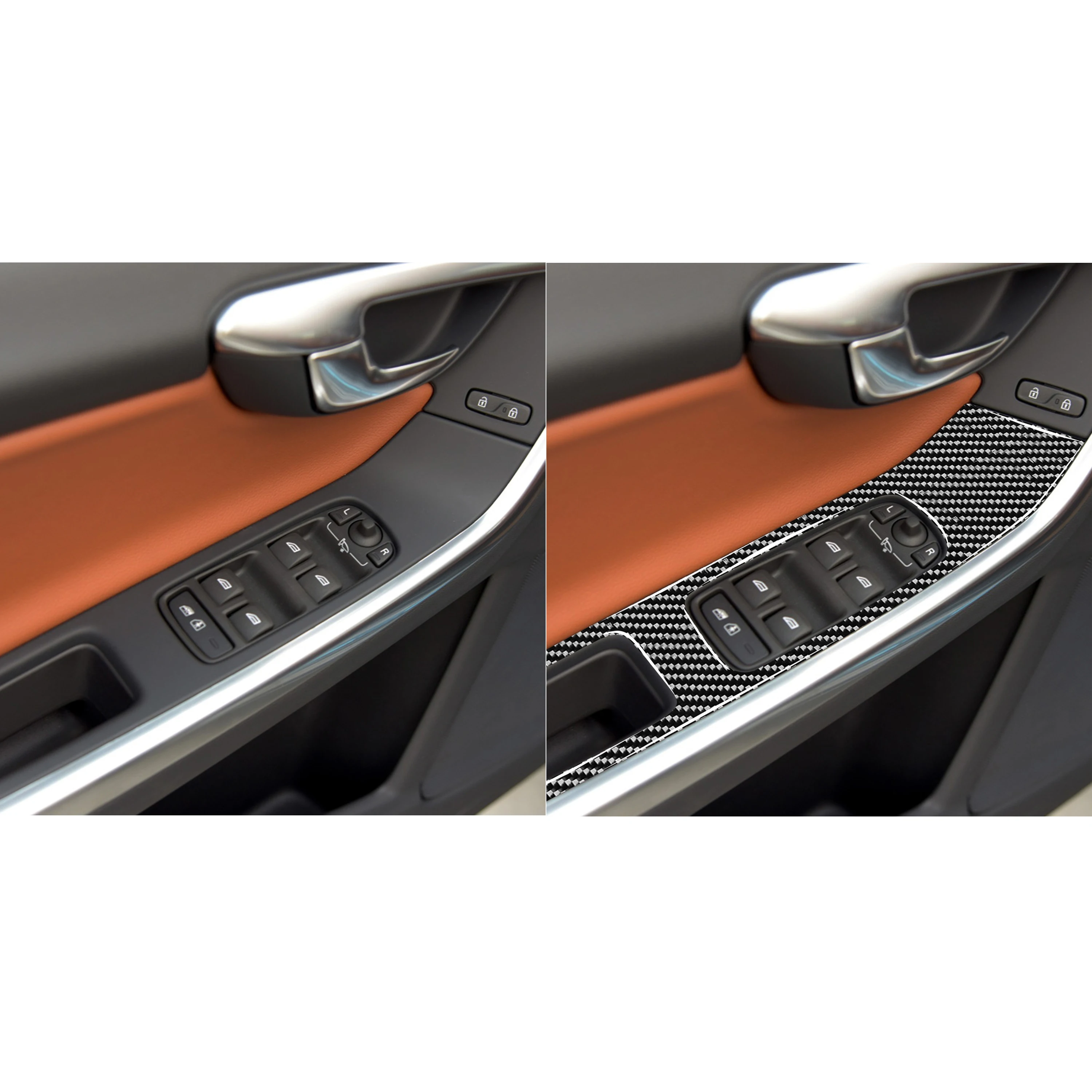 For Volvo S60 V60 XC60 2010-18 Accessories Carbon Fiber Interior Door Armrest Panel Trim Switch Frame Cover Sticker Car Styling