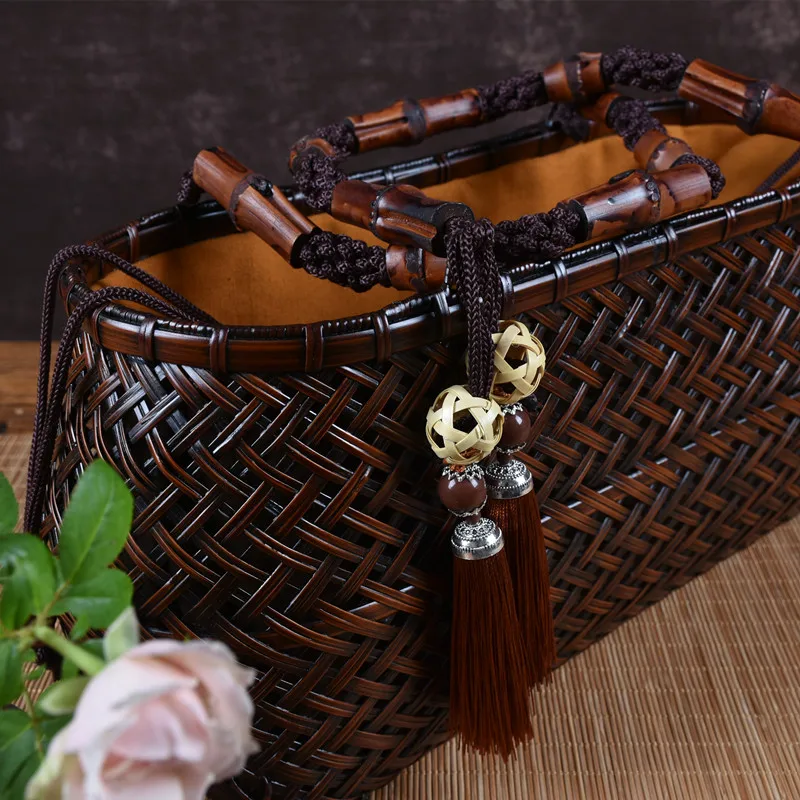 Hand Weaving Women\'s Summer Fashion High Quality Wooden Bamboo Bag Handbag Vintage Large Capacity Luxury Beach Wood Clutch Bags