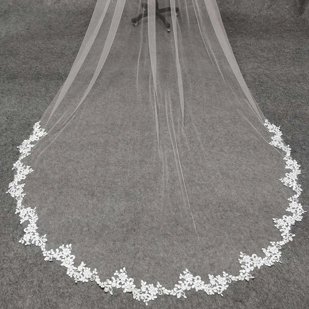 Spitze Appliques 3M Lang 1,5 M Breit Hochzeit Schleier mit Kamm Eine Schicht Weiß Elfenbein Weiche Tulle Braut Schleier hochzeit Zubehör