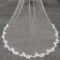 Lace Appliques 3M Long 1.5M Wide Wedding Veil with Comb One Layer White Ivory Soft Tulle Bridal Veil Wedding Accessories