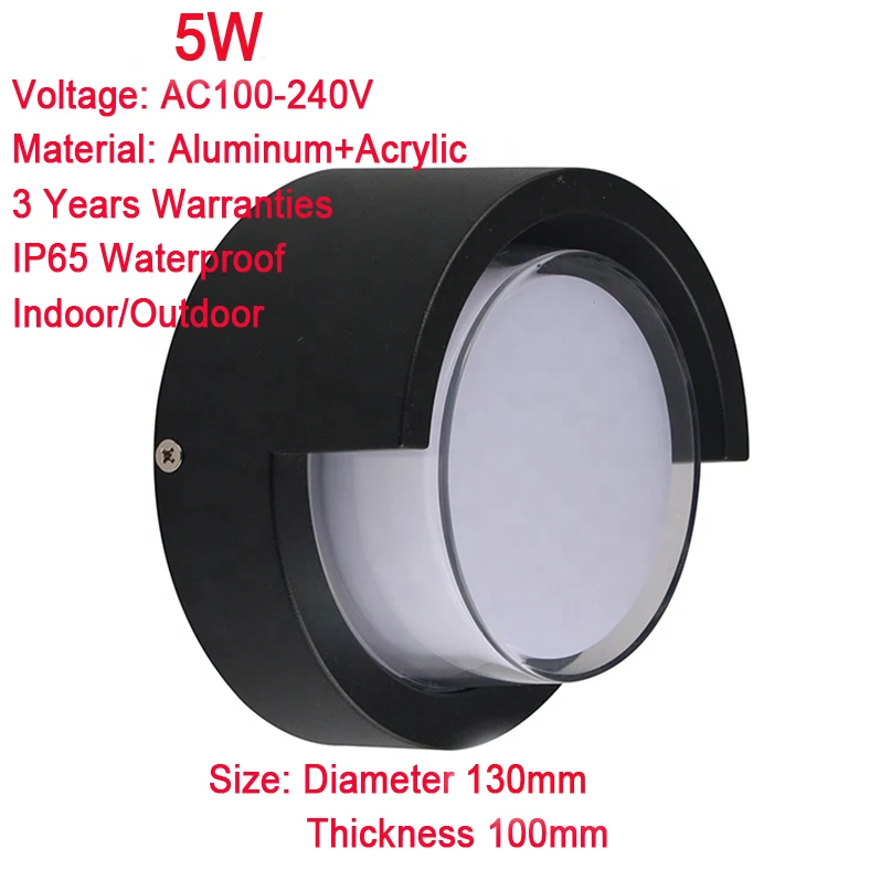 

5W/12W Round LED Wall Lamps Black Color Shell IP65 Waterproof Indoor/Outdoor Lighting Aluminum Wall Light 3 Years Warranties