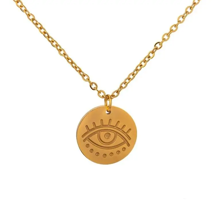 

Customized Evil Eye Protection Disc Necklace Gold Stainless Steel Nameplate Pendant Choker For Women Girls Jewelry