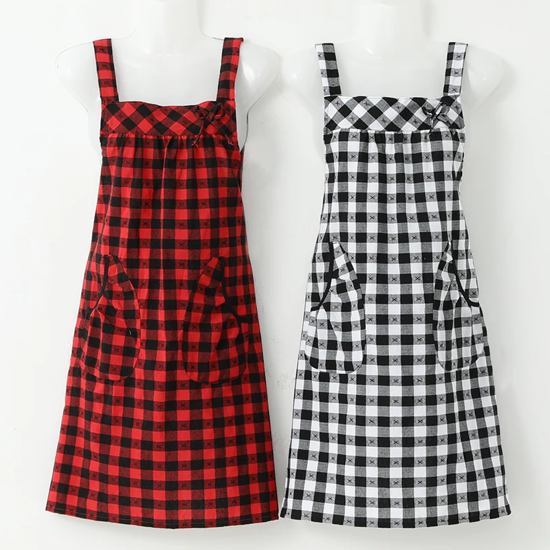 Cotton suspenders apron female kitchen home cooking Korean fashion plaid Japanese cute princess adult waist