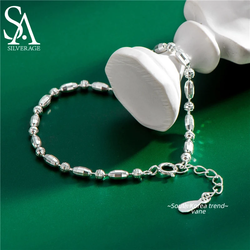 SA SILVERAGE Simple Flash Cut Olive Pearl Jewelry Wholesale Luxury Jewelry S925 Sterling Silver Sparkling Bracelet Series Korean