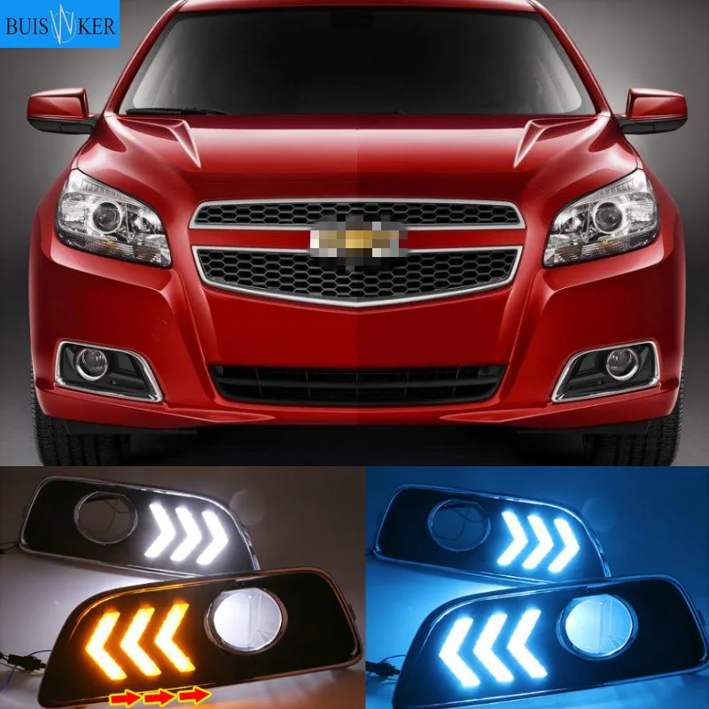 

1Pair For Chevrolet chevy Malibu 2011-2015 LED Daytime Running Lights DRL With Yellow Turn Signal Lights COB light