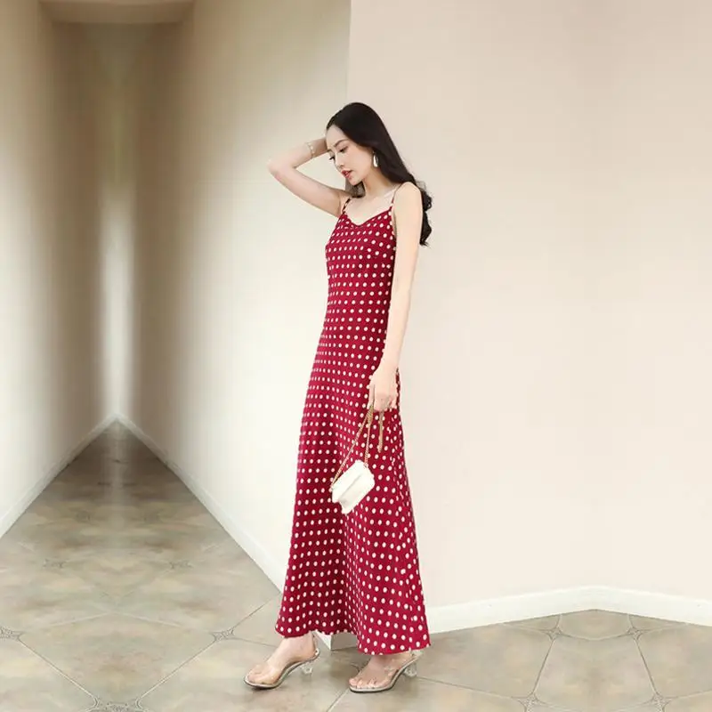 ChấM Bi Dungaree Đầm Nữ Mùa Hè Dài Tới Đầu Gối Gợi Cảm Một Dòng ĐầM Nữ ĐầM Đầm Vestido De mujer Femme Áo Dây