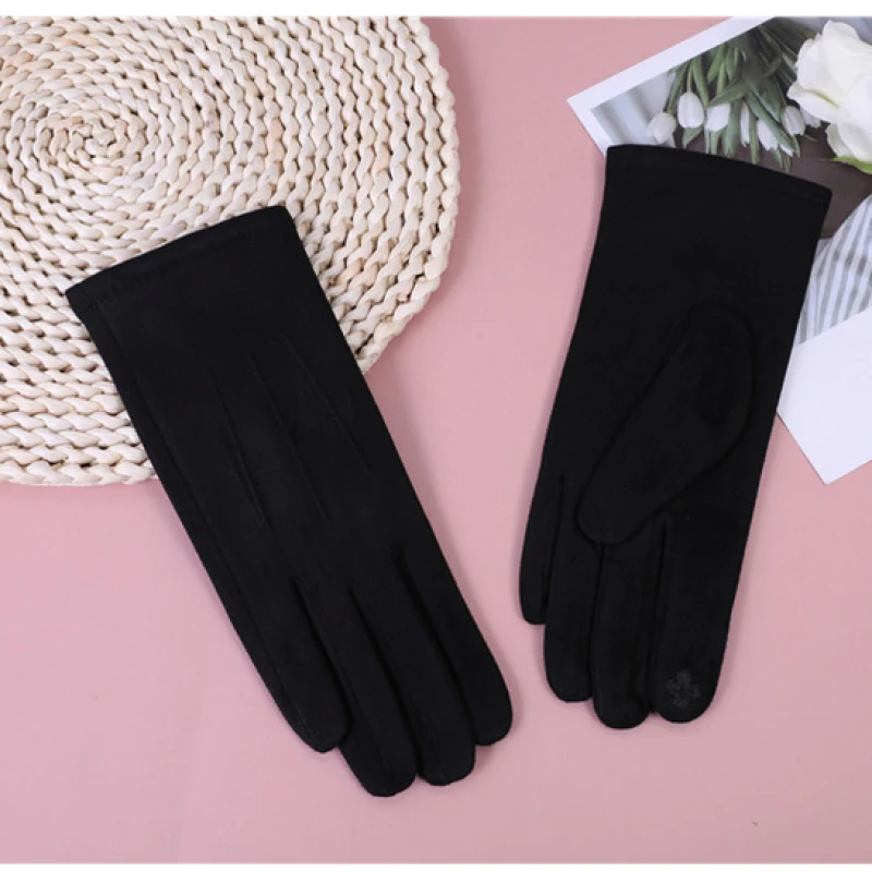 New Women Winter Keep Warm Touch Screen Thin Fleec Section Suede Fabric Female Elegant Solid Soft Cycling Drive Gloves