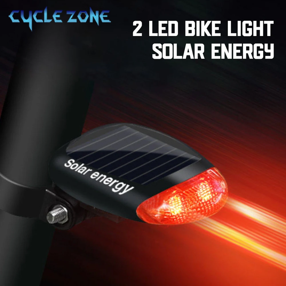 2 LED Solar Energy Bicycle Taillights Outdoor Waterproof Safety Warning MTB Bike Rear Lights Lamp Bicycle Accessories Flashlight