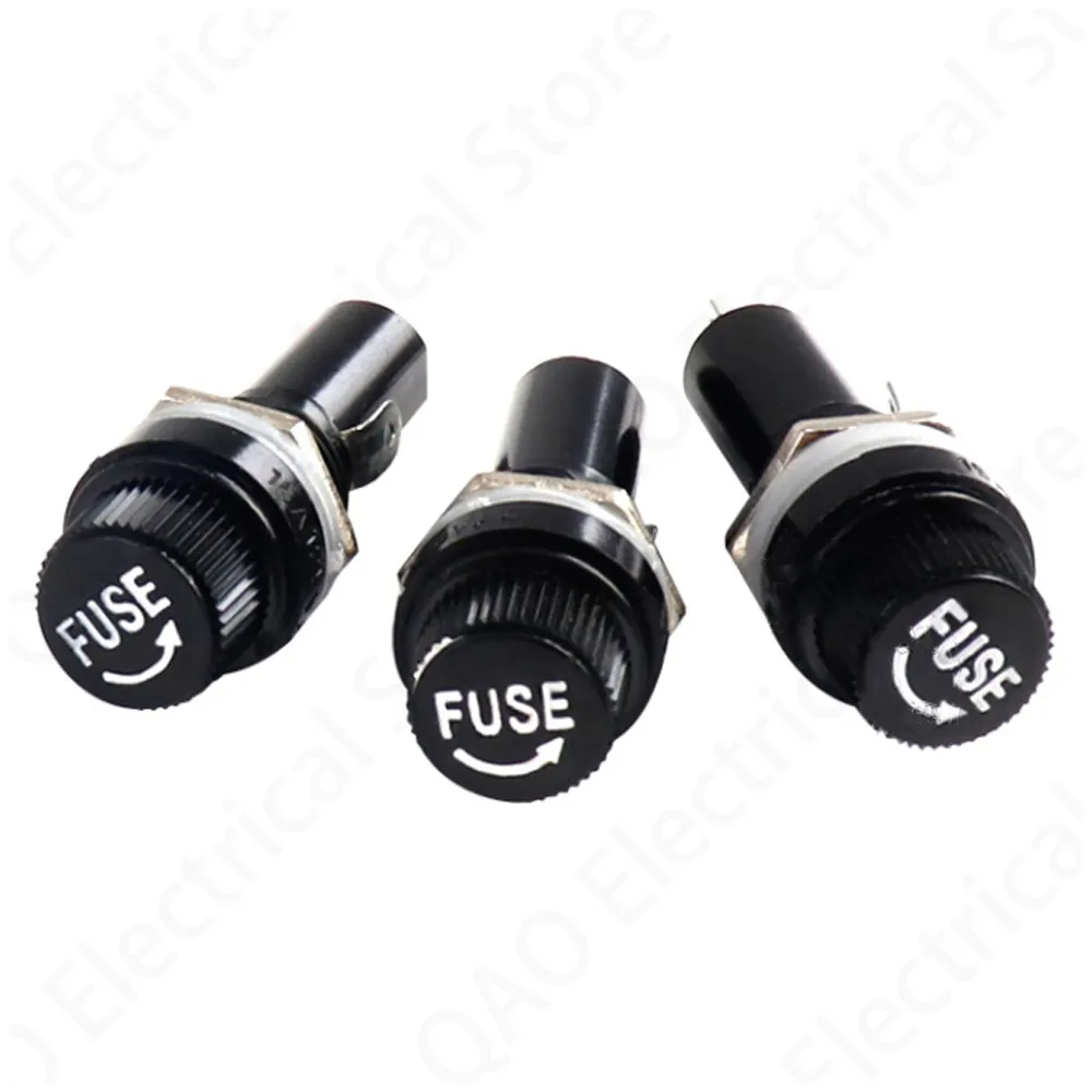 2/5 pcs/lot 5*20mm 10A 250V Glass Fuse holders 5x20 Black Insurance Tube Socket Panel Mount Fuse Socket Copper