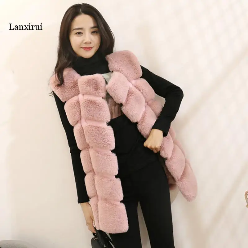 

Lanxirui Fashion Faux Fur Vest Women Autumn Winter Sleeveless Jacket Coat Casual Warm Fur Coat Outerwear Pink Coats