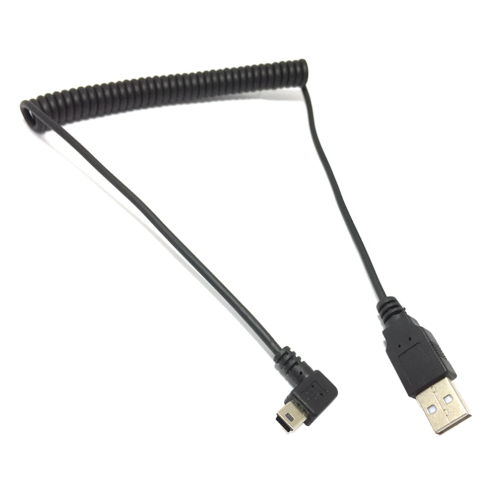 USB 2.0 male to Mini USB Right angled 90 degree Flexible Spring Retractable Charging data Cable for Car navigation GPS MP3/MP4