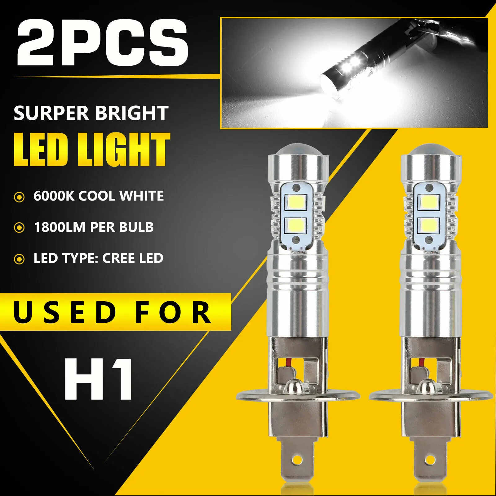 2 Pcs H1 led Headlight Bulbs 6000K Super Bright Car High Low Beam Motorcycle Headlights auto Light Car Accessories