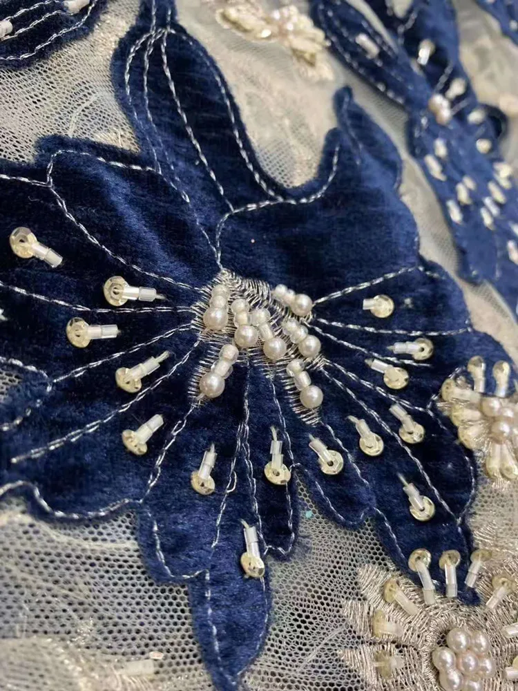 Tissu africain en flanelle de haute qualité fait à la main, maille française, broderie de perles en dentelle, adapté à la robe de soirée de mariage