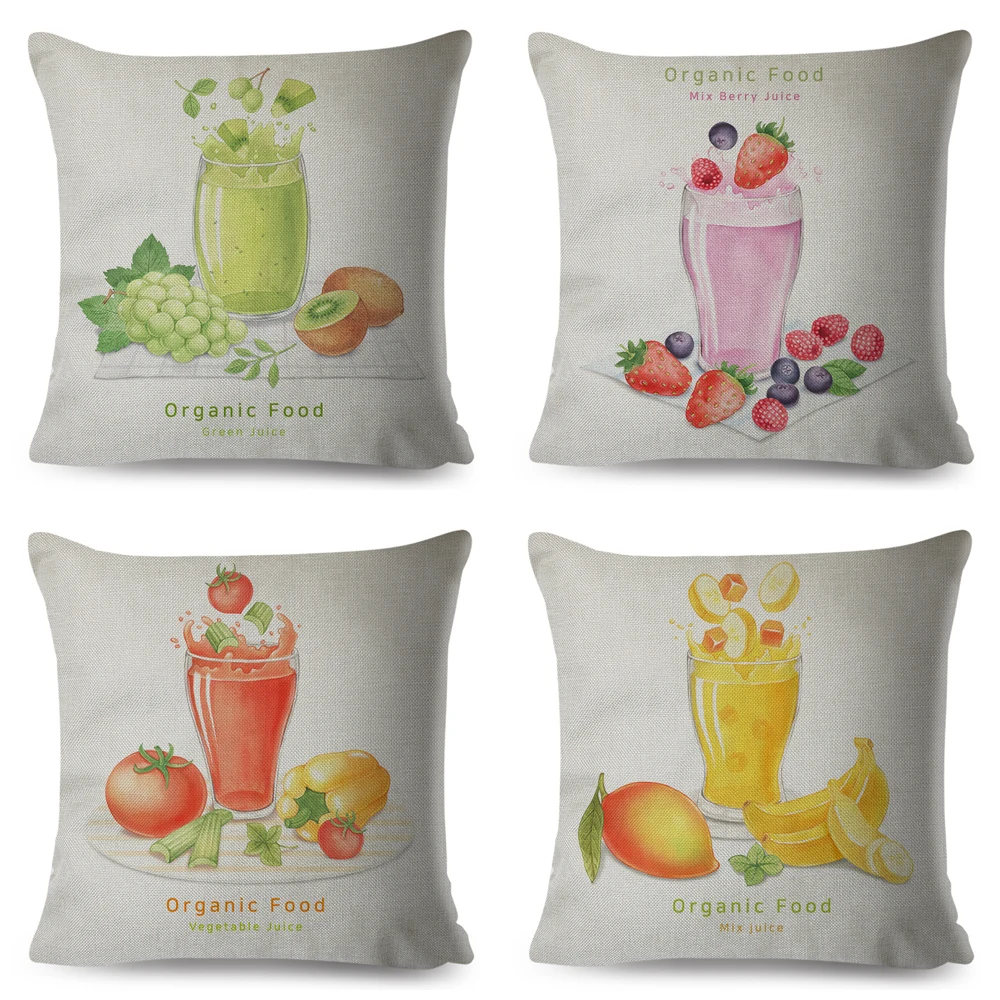 Healthy Food Pillow Case Decorative Apple Grape Lemon Plant Cushion Cover for Dining Room Sofa Bedroom 45*45cm Pillowcase