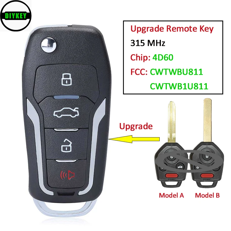 DIYKEY Upgraded Flip Remote Car Key Fob 315MHz 4D60 Chip 4 Button for Subaru Outback Legacy 2011-2014 FCC: CWTWBU811, CWTWB1U811