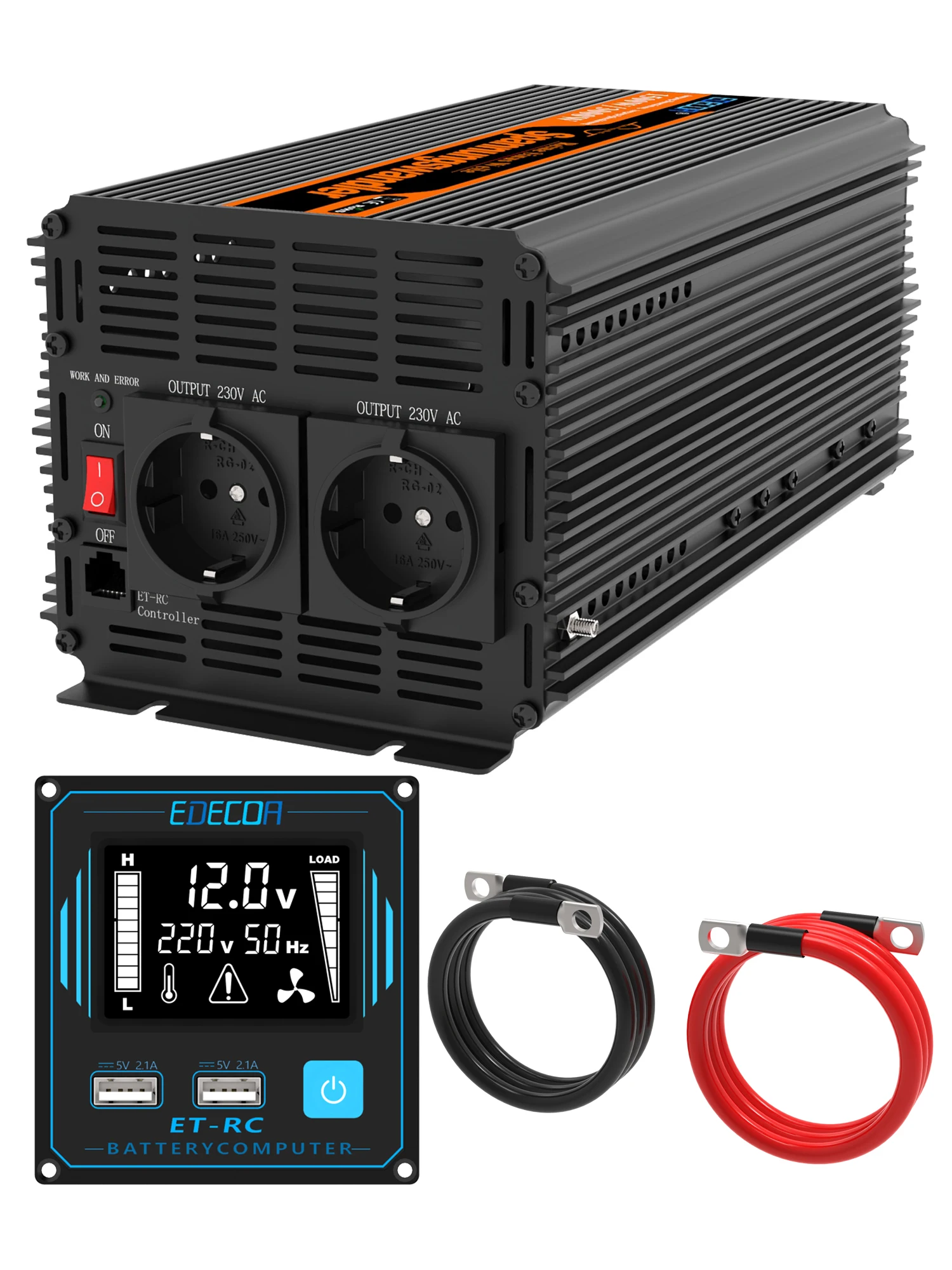 EDECOA 1500W 2000W 2500W 3500W DC 12V zu AC 220V 230V Reiner Sinus-Wechselrichter für Netzunabhängige Stromversorgung