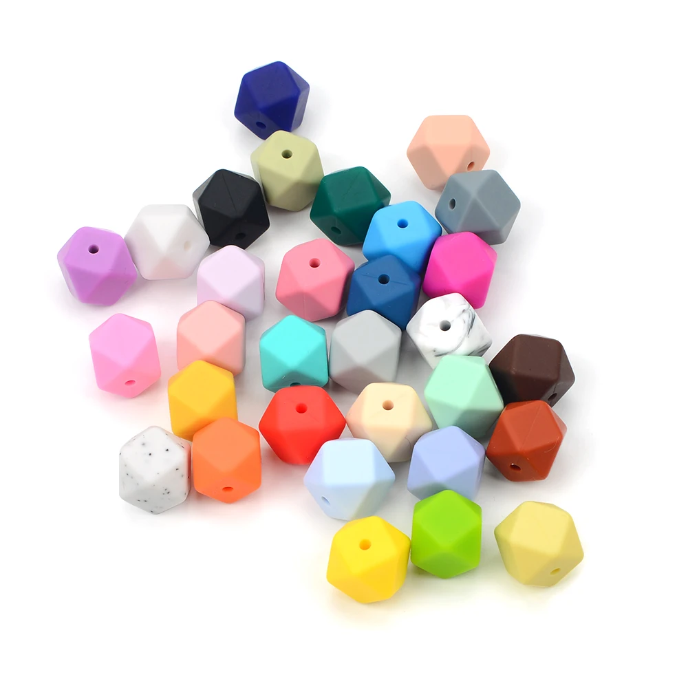 LOFCA 10 Uds Mini cuentas hexagonales de silicona de calidad alimentaria 14mm mordedor para bebé juguete para la dentición libre de BPA collar de