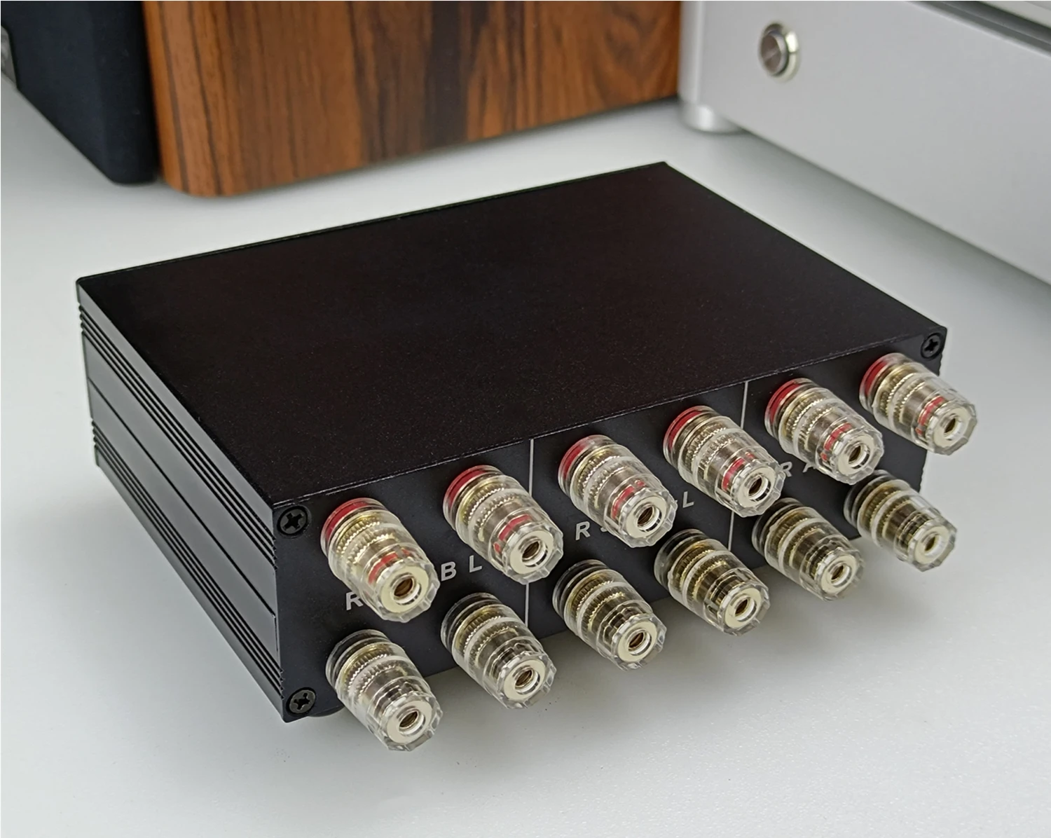 Altifalante Selector Switch Box, entrada de áudio estéreo, fonte de sinal Switcher, passivo para HiFi Audio, 2-Way Amplificador