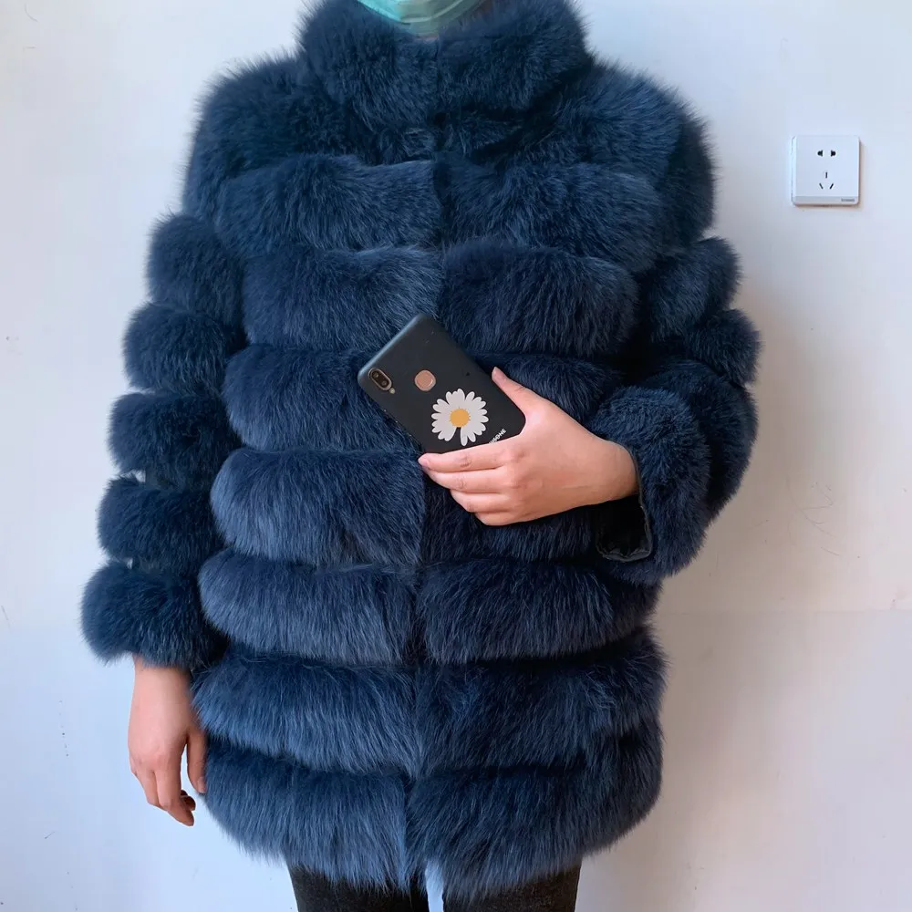 QIUNUOXI Hot Sale Luxurious Winter Thick Warm Real Genuine Fox Fur Coat 100% Real Fox Fur Jacket Outwear Overcoat Plus Size