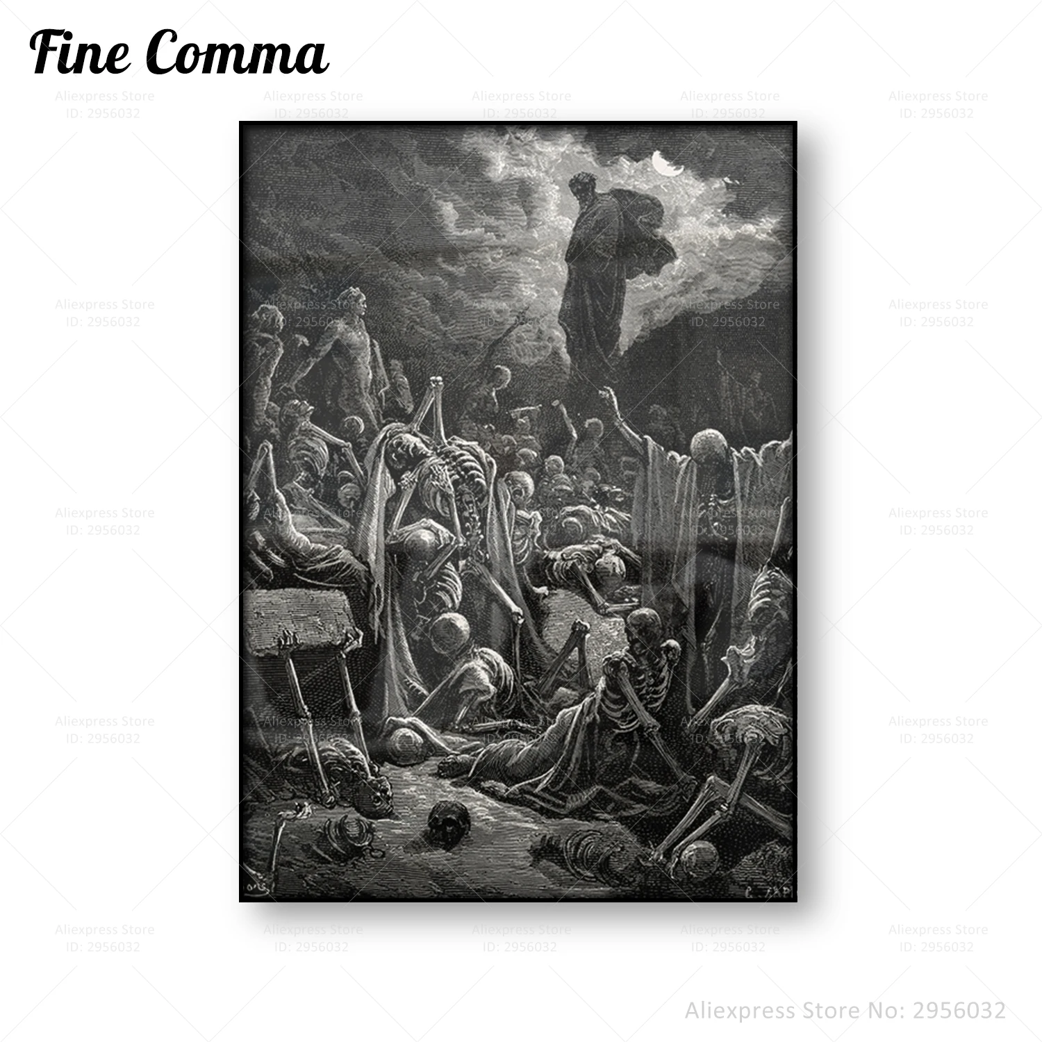 Póster Vintage de The Vision of The Valley of The Dry Bones, Gustave Dore, arte oscuro, impresión en lienzo, Cráneo, infierno, arte de pared, decoración del hogar, regalo
