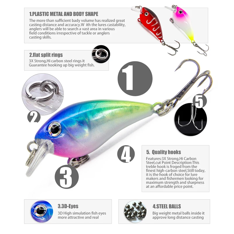 Banshee 35mm 1.9g 5Pcs Mini Crankbaits Fishing Wobbler Minnow Sinking Jerkbaits Swimbait Artificial Hard Baits For Trolling Lure