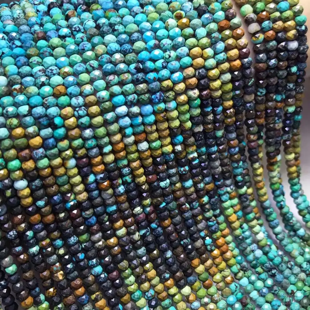 

loose beads Turquoise 3*4mm GRADIENT color Roundelle faceted nature for making jewelry necklace 14inch FPPJ wholesale