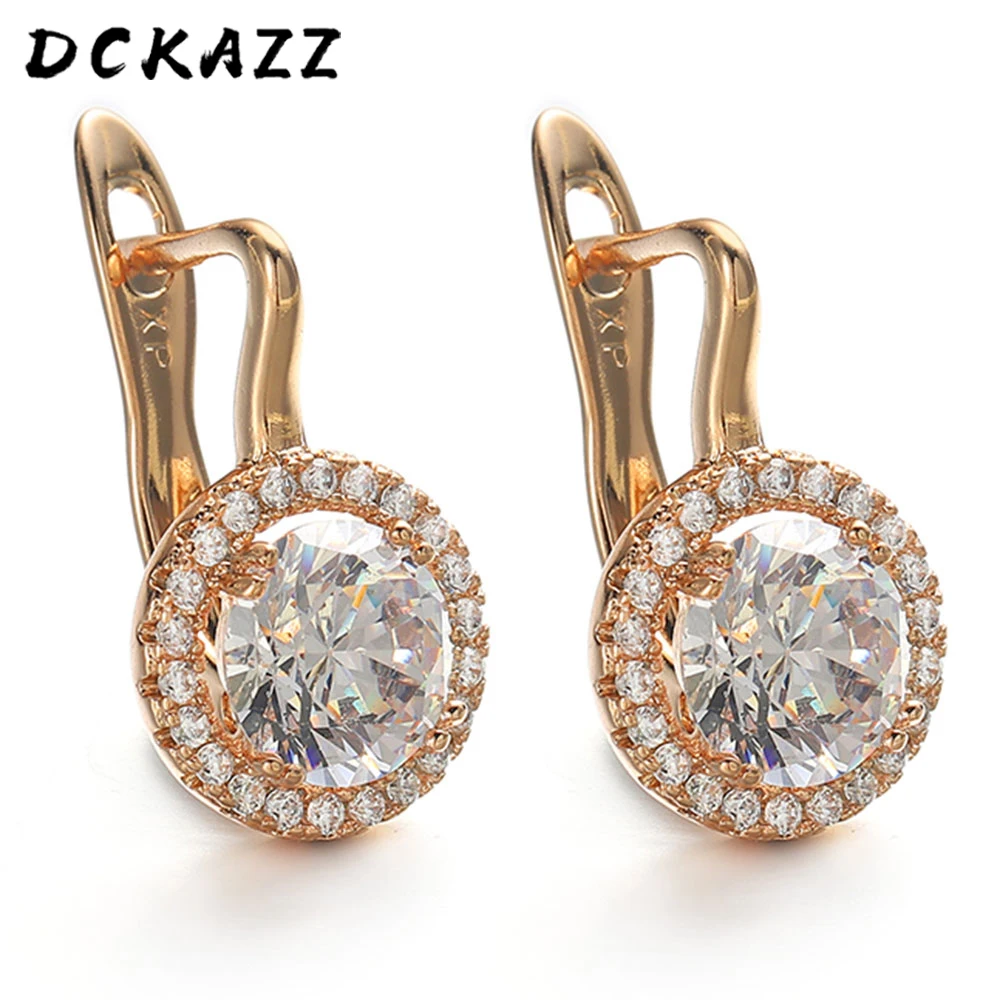 Round Carved Cubic Zirconia Dangle Earring Wedding Aesthetic Texture Jewelry 585 Rose Gold Color Hollow Earring for Women Gift