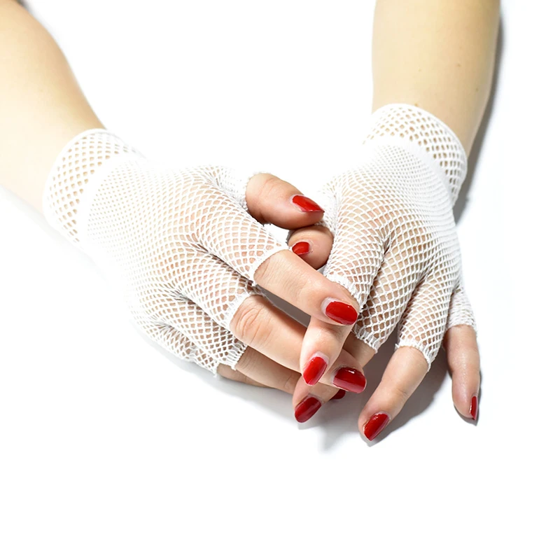 Lady Elasticity Fishing Net Lace Gloves Summer Short Half Finger Gloves Fashion Cosplay Gloves Decoration Party Etiquette